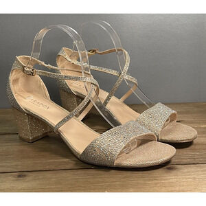 Paradox London Women's Ines Block Heel Sandal Size 10 Champagne Rhinestones